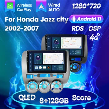 2 Din Android QLED Главното Устройство За Honda JAZZ City 2002 2003 2004 2005 2006 2007 Авто Радио Мултимедиен Плейър БТ DVR Carplay