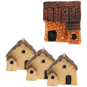 4 бр. миниатюрни каменни къщички, миниатюрни коледни селски къщи, аксесоари