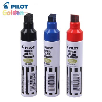 Постоянни маркери PILOT Super Color Джъмбо за еднократна употреба, червено / синьо / черно мастило, връх на длетото ширина 3,0-12,5 мм, 6 бр. В опаковка
