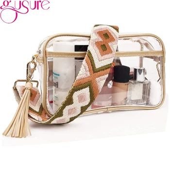 Gusure Прозрачна чанта през рамо за обикновен цип, модни малки торбички, изработени от прозрачен PVC, портмонета за телефони, чанта за жени, пътна чанта