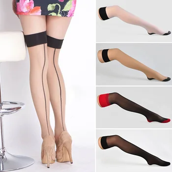 Дамски чорапи, Дамски чорапи над коляното за момичета С шевове отзад на Модерни, прозрачни копринени найлонови чорапи на бедрата