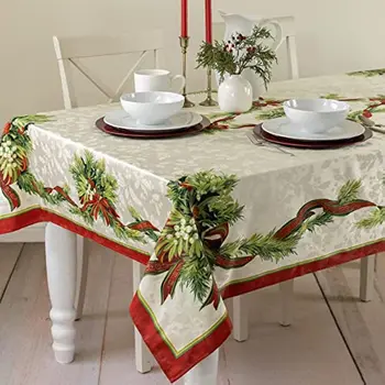 Коледна покривка от плат с лентови вериги принтом, покривката за зимния и празничен дизайн на кухня, Правоъгълна покривка за сватбена партита