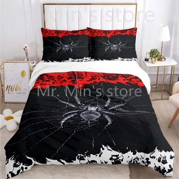 Чаршаф с изображение на паяк, калъфка за възглавница, комплект от три елемента, разноразмерный комплект, одеяла, комплекти спално бельо с пододеяльником