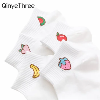 Прекрасни художествени чорапи с шарени плодове от картун Праскова Ягода Банан Диня Harajuku Смешни White Cotton Sokken DROPSHIP