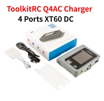ToolkitRC Q4AC 4x50 W 5A 1-4 S AC 100 W 4 Порта XT60 DC Интелигентни Зарядно 32-Битов ARM IPS Светъл Прозрачен Широкоъгълен Дисплей за RC FPV