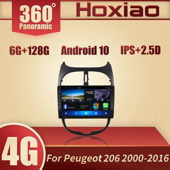 Андроид 10 2DIN Авто радио, мултимедиен плейър за Peugeot 206 2000 - 2016, самостоятелен панорамен люк на 360 градуса, CarPlay DSP
