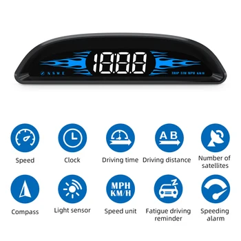 Авто HUD Централен дисплей на Цифрови GPS Навигация Скоростомер Двойна Система GPS Със Скорост / Време / Посоката /Пробег Превишена Скорост автомобил