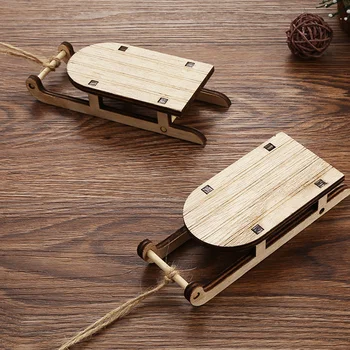 Мини-сани от 3шт, набор от миниатюрни дървени мини-шейни, настолна дървена шейна
