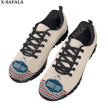 Мъжки Ежедневни Базова Ежедневни обувки с принтом Barbershop, дишащи Лек окото маратонки дантела, Мъжки Дамски Спортни обувки-3