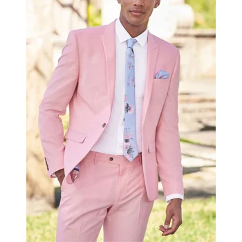 Елегантни розови мъжки костюми, Тесен блейзър с ревера, однобортный яке от 2 теми, панталони, оборудвана модерен костюм за бала, Homme