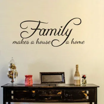 Семейство превръща дома в домашна стикер на стената е Цитат от дома на семейството, Винил Подвижна декор за дивана в хола стенописи A206
