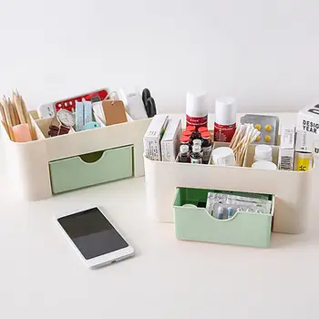 Кутия-органайзер за работния плот, Пластмасова кутия за съхранение на козметика на 6 корита, Контейнер за офис консумативи, Държач за химикалки, Организаторите за издаване на