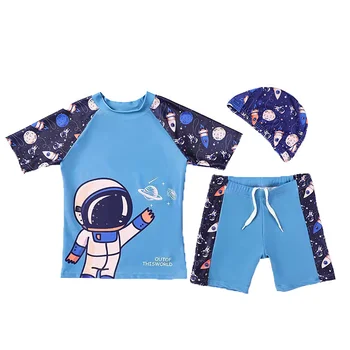 Бански костюм с къс ръкав за момче, Нови на бързо съхнещи Детски бански костюми с слънцезащитен крем за деца на 2-7 години, бански-двойка с принтом Астронавти