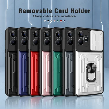 Двухтактная Защита Камера Калъф За Телефон Realme C53 Слот за карти с Памет Магнитен Пръстен-Поставка За R ealme alme C 53 C5 3 C 5 3 Защита От падане