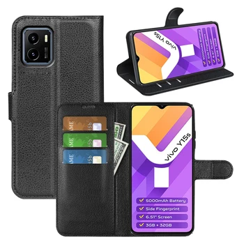 VivoY15S Калъф за Vivo Y15s или Y15a (6,51 инча) Чанта-портфейл за карти, стент-книжка, черен кожен Y 15S 15A VivoY15A V2120A V2134A
