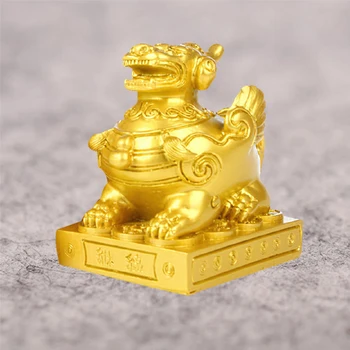 Златна статуя на Pi Yao по Фън шуй/Пи Сю, Статуетка богатство, който привлича късмета си, Скулптурни фигури, декорации за офиса, дома