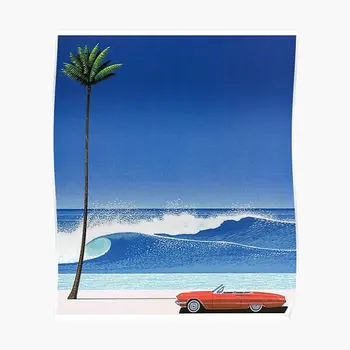 Плакат с изображение на плажа в червена кола, Домашен Арт принт, Забавна Декорация на стени, Модерна живопис, Стенни картини, Реколта картина без рамка