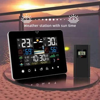 Влагомер за изгрев и залез на слънцето, термометър със сензорен екран, метеорологичната станция, будилник с безжичен сензор на открито
