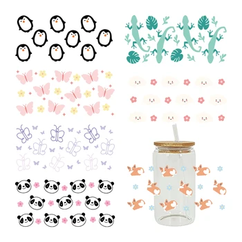 UV стикер DTF Panda heme за опаковане на чаши Libbey на 16 унции в буркан Водоустойчиви лесни за използване етикети на поръчка D5295