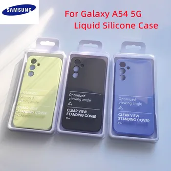Калъф за телефон A54 SAMSUNG Galaxy A 54 5G От течен силикон, устойчив на удари калъф A546U1, Меки на Пипане, което предотвратява падането на 360 °, Задната част на кутията + Лого