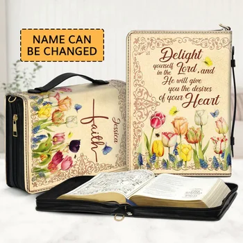Книга за изучаване на Библията, Свещената Cover Калъф Чанта За Носене Красив Лале С Шарени Пеперуди Защитни Кожена Чанта Чанта За Съхранение на Книги Мода