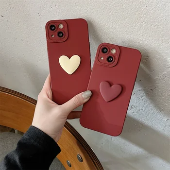 Корейски Сладък Мек калъф за мобилен телефон с 3D изображение на сърцето 