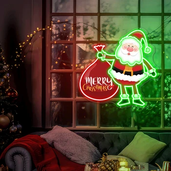UV печат ваучър за подарък пакет Дядо Коледа Неонова реклама с Дядо Коледа Неонови Надписи по Поръчка весела Коледа Осветите Декор парти Коледна Украса