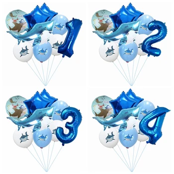 9 бр. Въздушни Балони с Акули, Парти с животни, Рожден Ден на Дете, Тематични Топка с акули и океана, Подаръци за рожден Ден за деца, Декор 32 