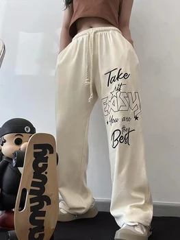 Спортни панталони Zoki в стил хип-хоп, Дамски Модни панталони с надпис Oversize, Свободни Широки панталони, Корейски Пролетни ежедневни панталони с висока талия, Нови