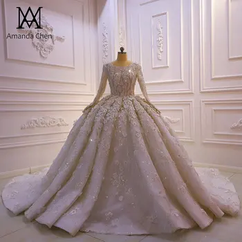 Мюсюлманската сватбена рокля abito da sposa с дълъг ръкав и кружевными 3D цветя