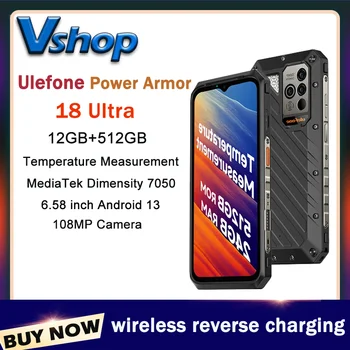 Ulefone Power Armor 18 Ултра Версия Термометър Здрав Телефон 12 GB + 512 GB 108 Mp Камера 9600 ма 66 W Android 13 5G NFC Смартфон