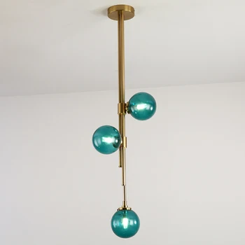 Скандинавски дизайн стъклена топка окачен лампа с 3 глави творчески окачен лампа на тръбата спалня хол с трапезария и бар окачен лампа