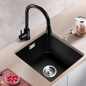 Кухненски мивки от черен кварцов камък, мивка с един пазом под мивката, на домакински, кухненски мивка, Гранит бар-часова мивка, малък размер