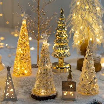 Коледно дърво, стъкло нощна светлина за дома, Коледно парти, Романтична атмосфера, маса за декорации, светещи led украса 2024