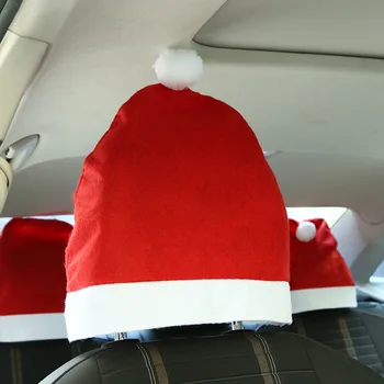 4шт Шапка на Дядо Коледа на облегалката за глава столчето за кола Коледни аксесоари за декорация на шапки за кола е подходящо за повечето превозни средства е Малък Gif