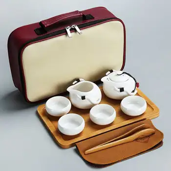 Китайски чайник и чаша Чай набор от Пътен Кунг-фу Керамични Преносими Чаени чаши Кана Порцеланови Гайваньские Чаша Инструменти за церемонията Ръчно изработени Мини
