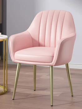 Rose луксозно обяд стол с облегалка в скандинавски стил за спалнята, тоалетен стол за маникюр, Дизайн, тераси, мебели от Кожа Silla Comedor