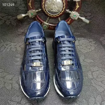 Автентични Мъжки Ежедневни обувки от Естествена Крокодилска кожа в Тъмно син цвят От Естествена Екзотична Кожа на Алигатор На Равна подметка За шофиране