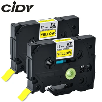 Cidy 2 елемента Съвместим Трайно Лепило 12 мм, Tze-S631 TZE S631 TZ S631 TZ-S631 Черен цвят на жълт за принтер за етикети Brother P-touch