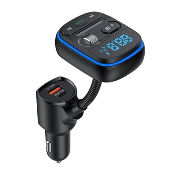 Резервни части Bluetooth FM предавател за кола, По-мощен микрофон Hifi Bass, адаптер PD 30W + QC 3.0 с 7 цветове светодиоди