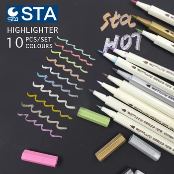 метален маркер STA, комплект от 10 цвята, албум за diy, четка за производство на картички /дръжка с кръгла глава за рисуване