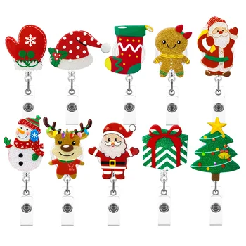 2023 Нов Дизайн на 1 брой Аниме Коледно Дърво, Чорапи, Шапка, Прибиращ Макара за Бейджа медицински Сестри Сладък Снежен човек Притежателя на Сертификата за Самоличност Ключове Дантела