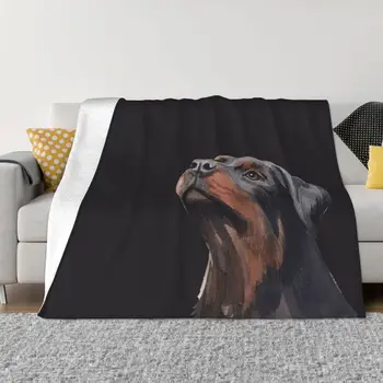 Портрет на черно куче ротвайлер, изпълнени акварел, ръчно рисувани ротвайлер, Одеало, чаршафи, одеяло Фланелевое
