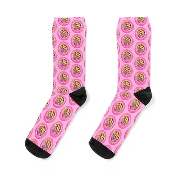 Розови чорапи с балон панделка, чорапи за голф с принтом, черни чорапи, луксозни чорапи, дамски, мъжки чорапи