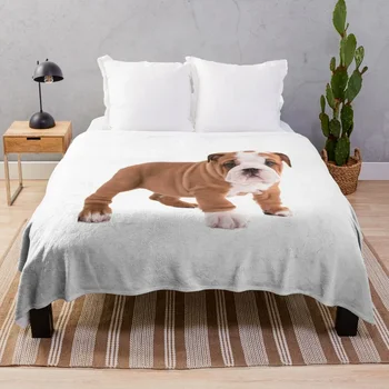 Снимка на кученце на британския булдог, покривки за преместване на диван-легло от фланелен плат, декоративни одеала за дивана