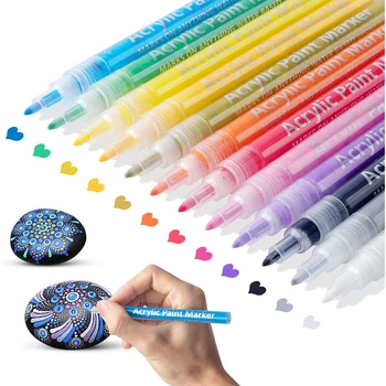 Комплект акрилни бои и маркери 12 цвята, Арт маркер на водна основа, 0,7-2 мм, тънък връх за diy, платно, Керамика, Стъкло, Дърво, хартия