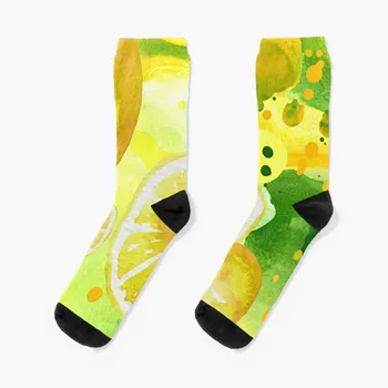 Лимон-основни вар цитрусов Арт в абстрактното жълто-зелен фон (2of4) Чорапи essential kawaii Момиче е Мъжки Чорапи