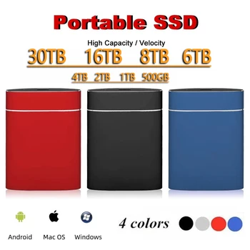 Външен SSD диск с капацитет 1 TB, преносим твърд диск за смартфони, лаптопи, КОМПЮТРИ, 2 TB, 4 TB, 8 TB, 30 TB твърди дискове за съхранение на мобилни електронни данни