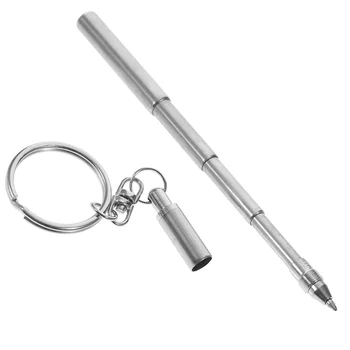 Ключодържател във формата на плъзгаща се дръжка, Мини-Метална халка за ключодържател, Преносима Телескопична Химикалка химикалка от неръждаема стомана, Ключодържател за инструменти