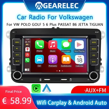 Gearelec 2din Android Auto Автомагнитола За VW Tiguan, Touran, Caddy Jetta Polo, Passat Seat Мултимедиен Плейър Стерео GPS Навигация, WiFi